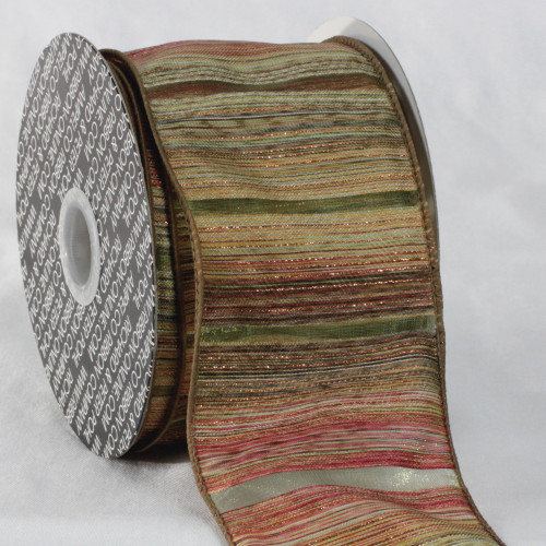 Green and Red Diagonal Stripe Wired Edge Craft Ribbon 3" x 20 Yards - IMAGE 1