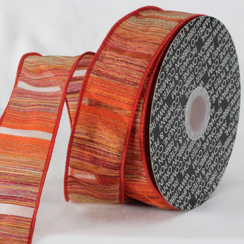 Orange and Red Diagonal Stripe Wired Edge Craft Ribbon 1.5" x 20 Yards - IMAGE 1