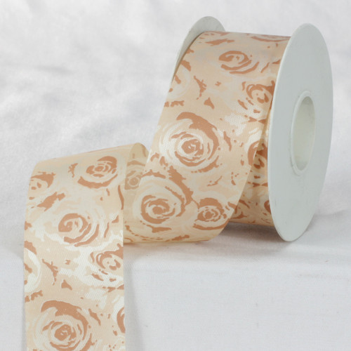Brown and Cream White Floral Ribbon 1.5" x 27 Yards - IMAGE 1