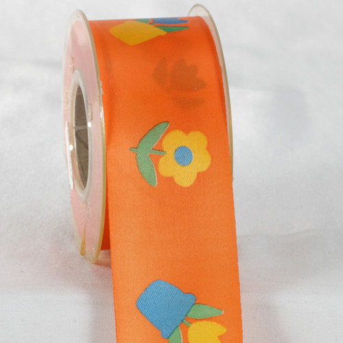 Orange and Yellow Floral Printed Ribbon 1.5" x 27 Yards - IMAGE 1
