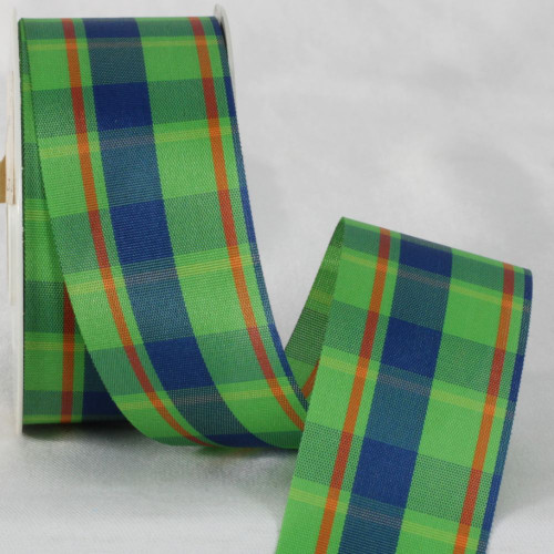 Green and Blue Plaid Patterned Scotchshock Ribbon 1.5" x 27 Yards - IMAGE 1