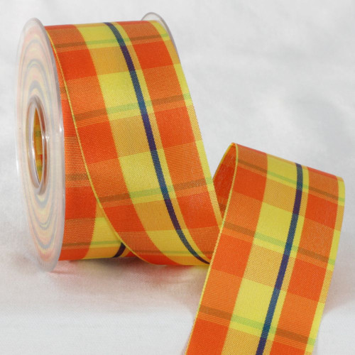 Orange and Yellow Plaid Patterned Scotchshock Ribbon 1.5" x 27 Yards - IMAGE 1
