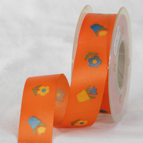 Orange and Blue Floral Printed Ribbon 1" x 27 Yards - IMAGE 1