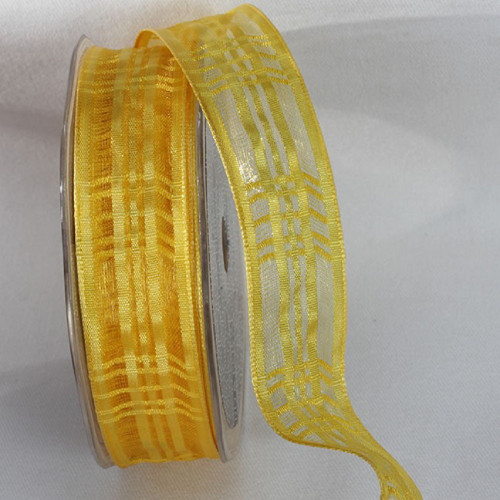 Yellow Plaid French Wired Craft Ribbon 1" x 25 Yards - IMAGE 1