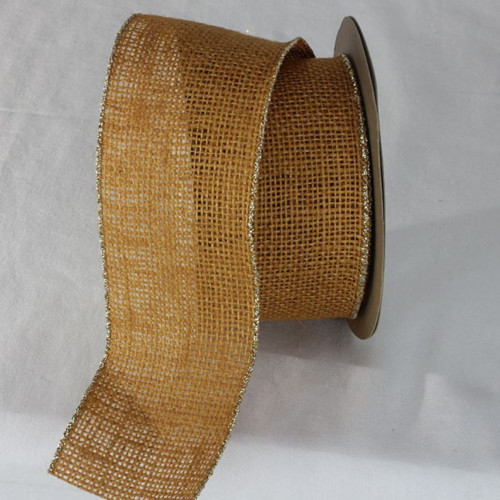 Yellow and Gold Colored Wired Edge Burlap Ribbon 2.75" x 11 Yards - IMAGE 1