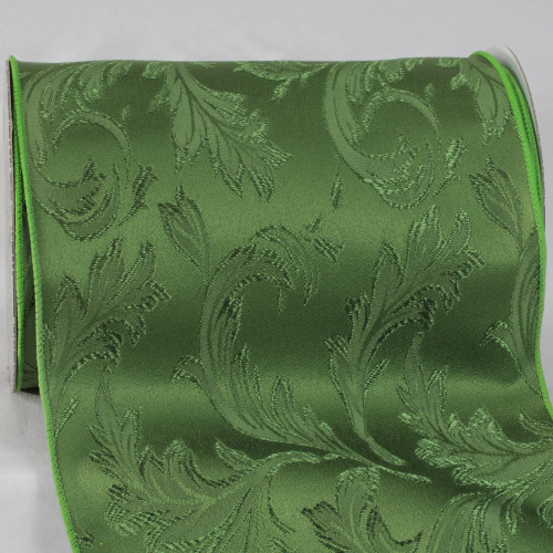 Hunter Green Floral Wired Craft Ribbon 8" x 20 Yards - IMAGE 1