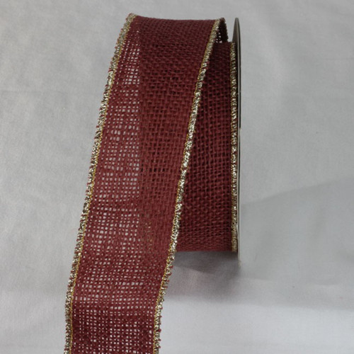 Brown and Gold Colored Wired Edge Burlap Ribbon 2" x 11 Yards - IMAGE 1