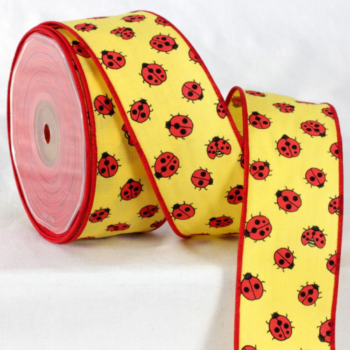 Yellow and Red Ladybug Printed Craft Ribbon 2" x 22 Yards - IMAGE 1