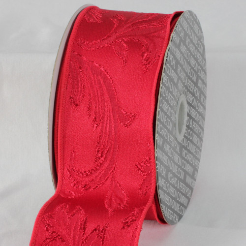 Scarlet Red Floral Wired Craft Ribbon 2.5" x 20 Yards - IMAGE 1