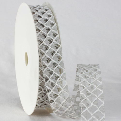 Gray and White Basket Weave Patterned Ribbon 1.2" x 20 Yards - IMAGE 1