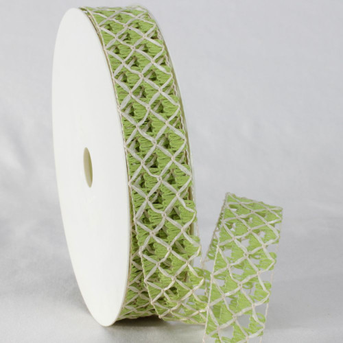 Green and White Basket Weave Patterned Ribbon 1.2" x 20 Yards - IMAGE 1
