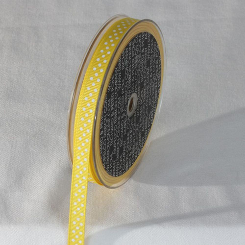 Yellow and White Polka Dots Patterned Grosgrain Ribbon 0.3" x 22 Yards - IMAGE 1