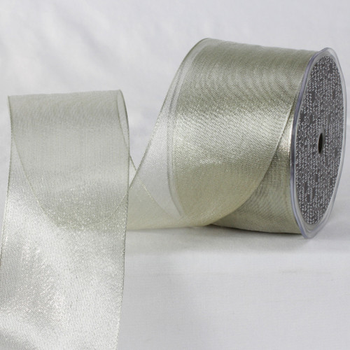 Pearl White Metallic Sheer Wired Craft Organza Ribbon 2.5" x 25 Yards - IMAGE 1