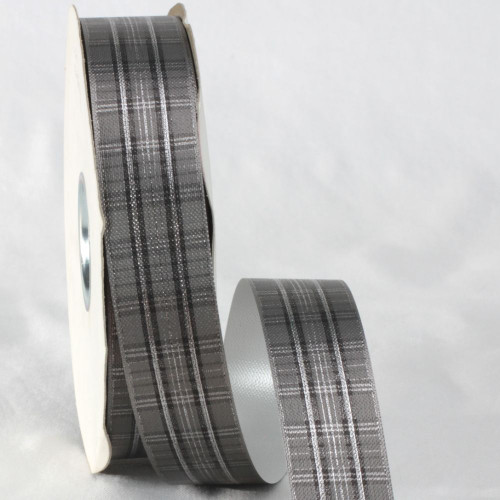 Black and Gray Plaid Ribbon 1.2" x 110 Yards - IMAGE 1