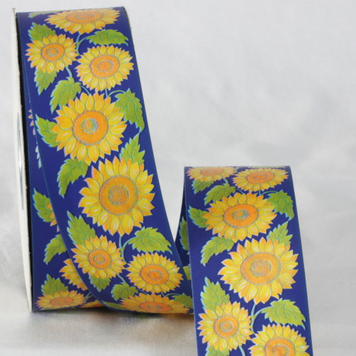 Blue and Yellow Floral Printed Ribbon 2" x 110 Yards - IMAGE 1