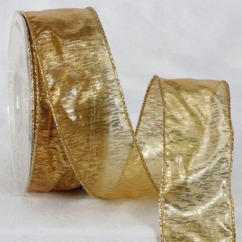 Gold Colored Metallic Sheer Wired Craft Ribbon 1.5" x 27 Yards - IMAGE 1
