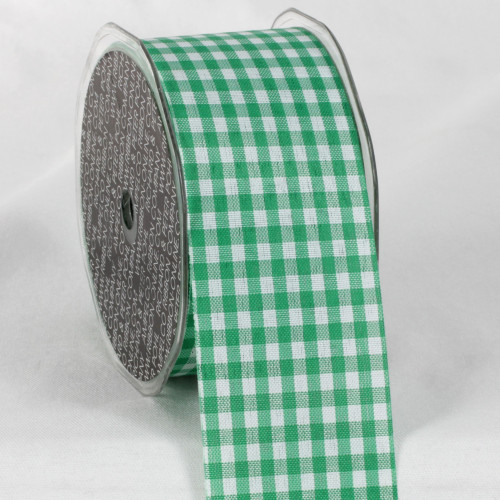 Green and White Cut Edge Gingham Patterned Ribbon 2" x 33 Yards - IMAGE 1