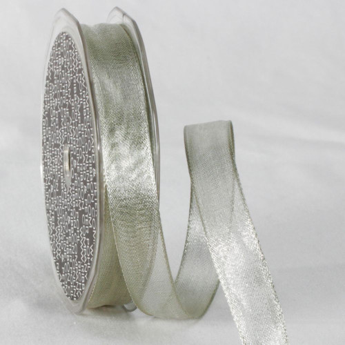 Pearl White Metallic Sheer Wired Craft Ribbon 0.6" x 25 Yards - IMAGE 1