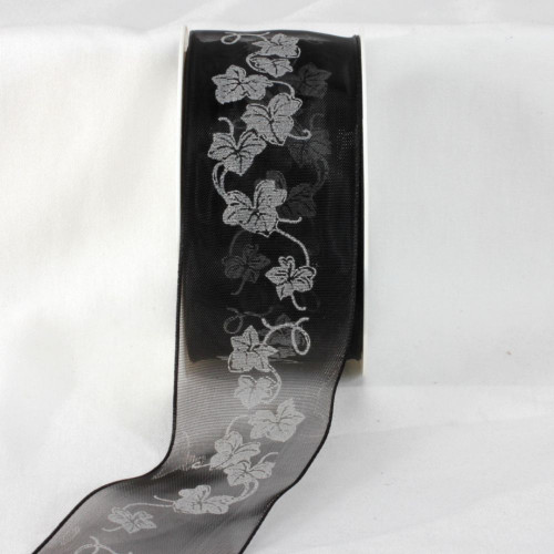 Black and Gray Mourning Sorrow Ivy Ribbon 2" x 22 Yards - IMAGE 1