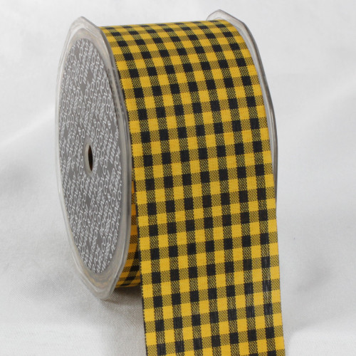 Black and Yellow Cut Edge Gingham Patterned Ribbon 2" x 33 Yards - IMAGE 1