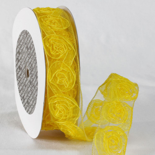 Yellow Sheer Elegance Roses Wired Craft Ribbon 1.5" x 11 Yards - IMAGE 1