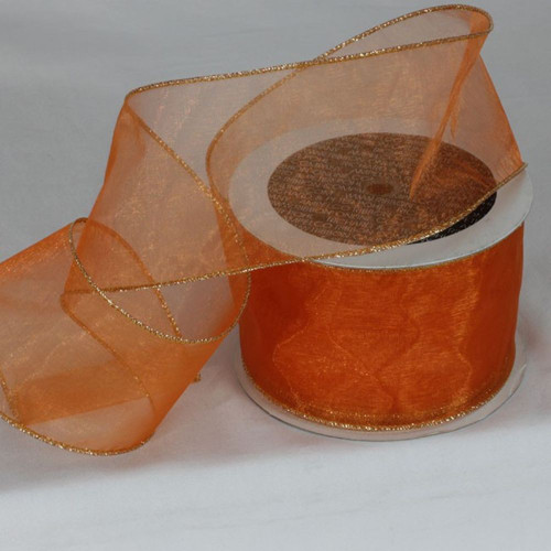 Orange and Gold Colored Edge Wired Craft Organza Ribbon 3" x 27 Yards - IMAGE 1