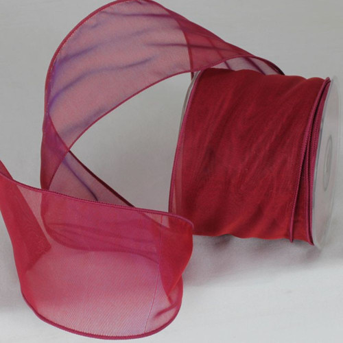 Red Wired Edge Craft Organza Ribbon 3" x 27 Yards - IMAGE 1