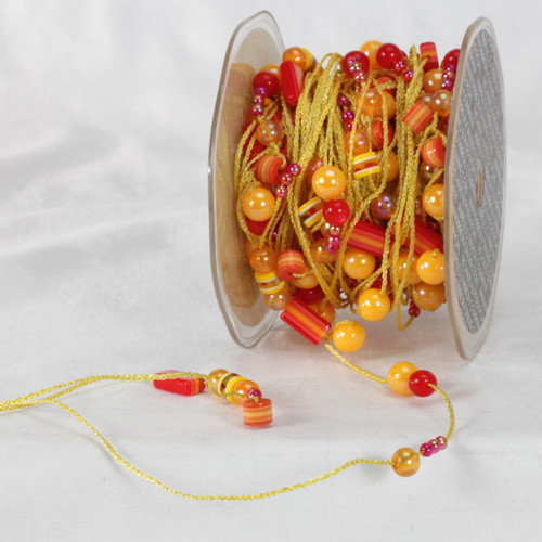 Orange and Yellow Colorado Garland Beads Ribbon 0.25" x 27 Yards - IMAGE 1