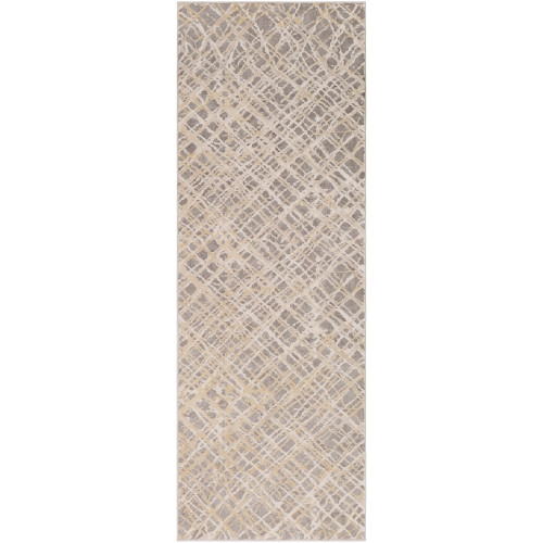 2.5' x 7.5' Checked Patterned Charcoal and Beige Rectangular Area Throw Rug Runner - IMAGE 1