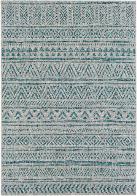 8.8' x 12' Aqua Blue and Gray Traditional Style Rectangular Area Throw Rug - IMAGE 1