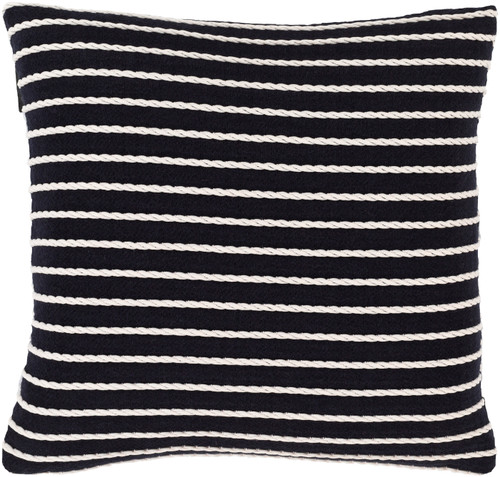 22" Navy Blue and White Striped Square Throw Pillow - Poly Filled - IMAGE 1