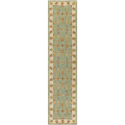 2'3" x 10' Green and Brown Floral Design Rectangular Hand Tufted Rug Runner - IMAGE 1