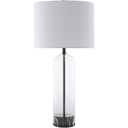 29" Black and Translucent Cylindrical Glass Table Lamp with White Cotton Shade - IMAGE 1