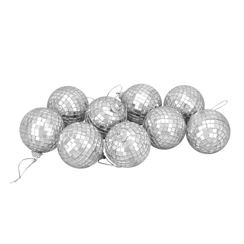 Mirrored Disco Ball Christmas Ornaments - 2.5" (60mm) - Silver - 9ct - IMAGE 1
