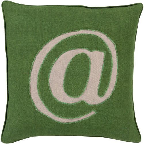 18" Green and White "@" Printed Square Throw Pillow Cover - IMAGE 1