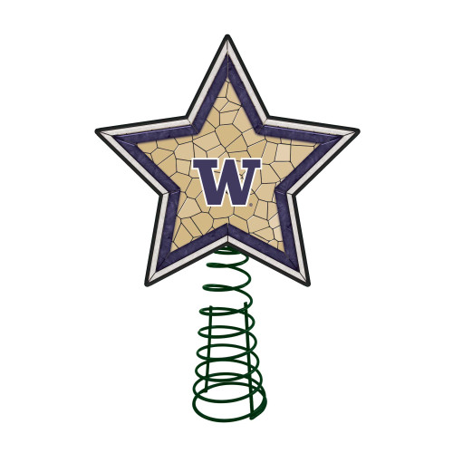 10" Lighted Tan Brown and Purple Star NCAA Washington Huskies Christmas Tree Topper - IMAGE 1