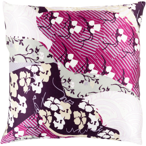 22" Magenta Purple and Ivory Contemporary Square Throw Pillow Cover - IMAGE 1