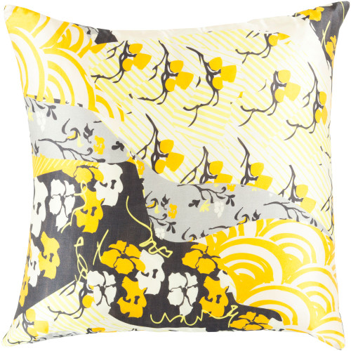 18" Yellow and Gray Contemporary Square Throw Pillow Cover - IMAGE 1