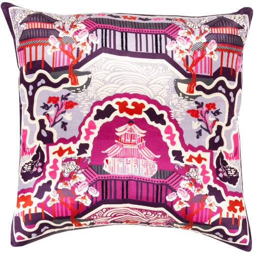 20" Purple and Red Oriental Square Throw Pillow Cover - IMAGE 1