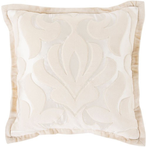 18" Cream White and Blush Red Damask Square Throw Pillow Cover - IMAGE 1
