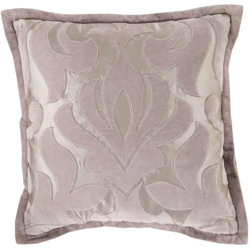 20" Gray and Taupe Damask Square Throw Pillow Cover - IMAGE 1