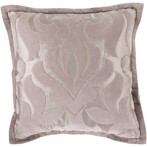 18" Gray and Taupe Damask Square Throw Pillow Cover - IMAGE 1