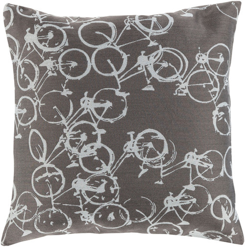 20" Charcoal Gray and White Bicycle Printed Square Throw Pillow Cover - IMAGE 1