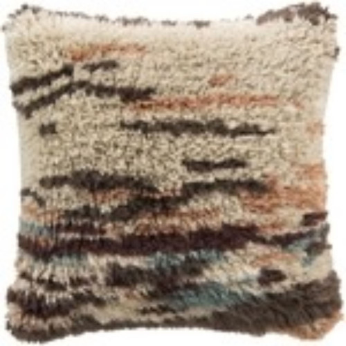 22" Brown and Beige Shag Square Throw Pillow Cover - IMAGE 1