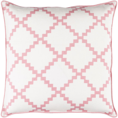 18" White and Pink Geometric Square Throw Pillow Cover - IMAGE 1