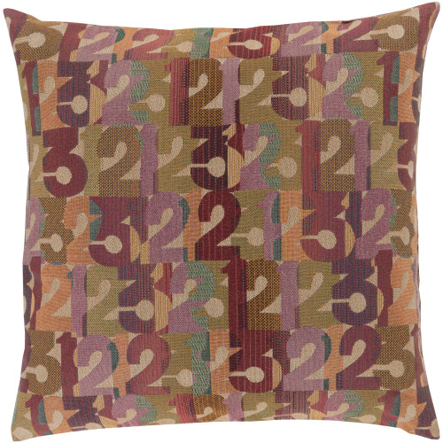 22" Purple and Green Numbers Printed Square Throw Pillow Cover - IMAGE 1