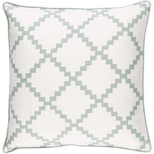 22" White and Sage Green Geometric Square Throw Pillow Cover - IMAGE 1