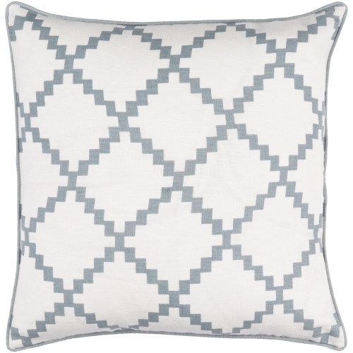 20" White and Denim Blue Geometric Square Throw Pillow Cover - IMAGE 1