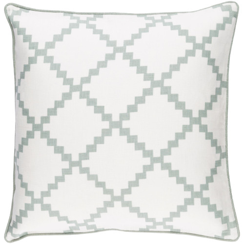 18" White and Sage Green Geometric Square Throw Pillow Cover - IMAGE 1