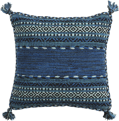 20" Blue and Black Geometric Square Throw Pillow Cover - IMAGE 1